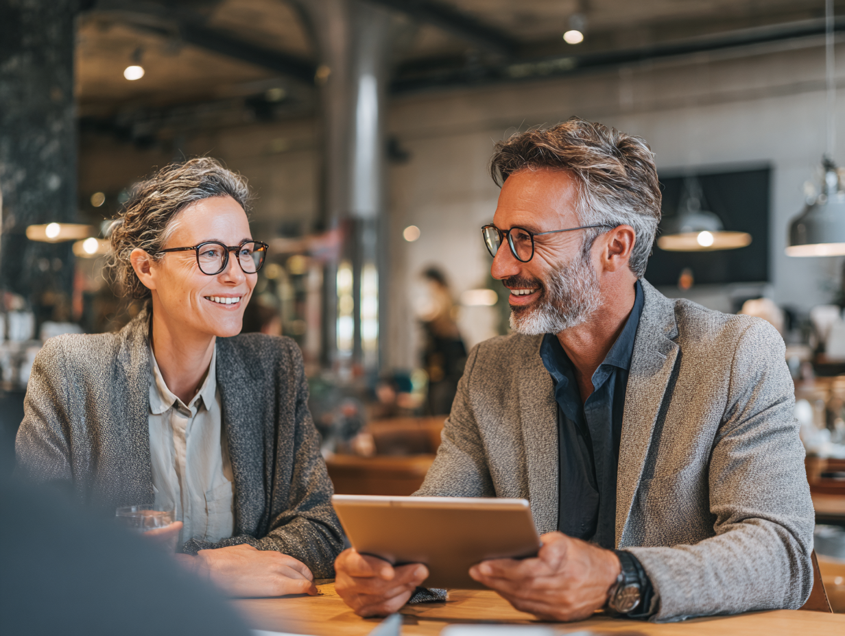 Sound system consultant meeting with business client to discuss audio installation